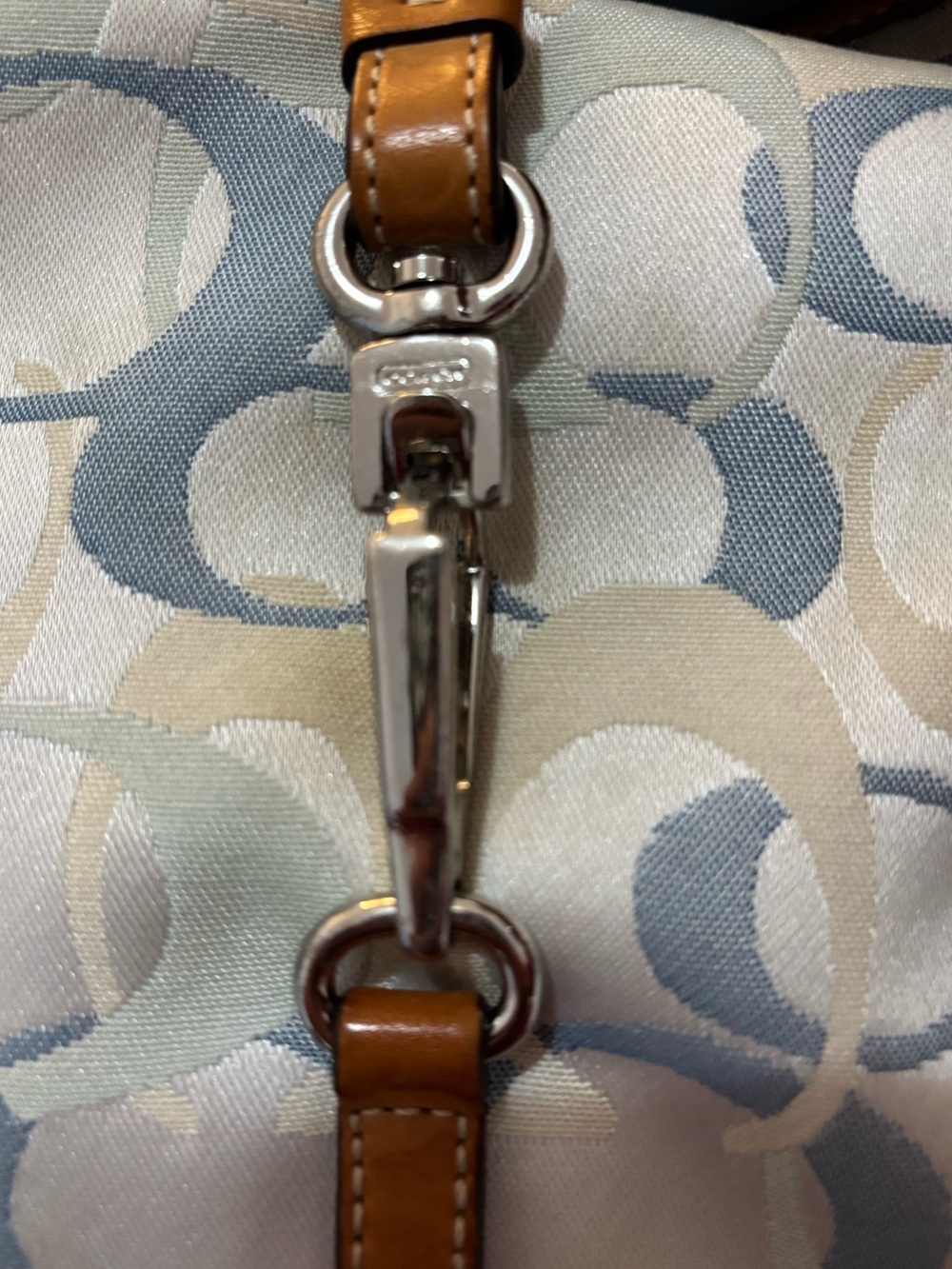 Coach Light Blue & White Signature Shoulder Bag with Tan Trim - Picture 6 of 9